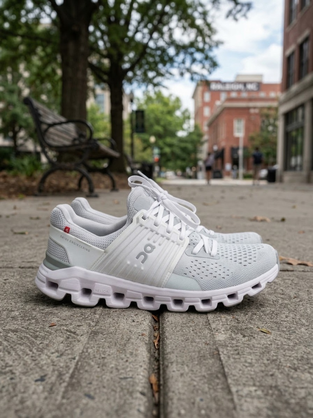 On Running White and Light Gray Women's Cloud Athletic Sneakers